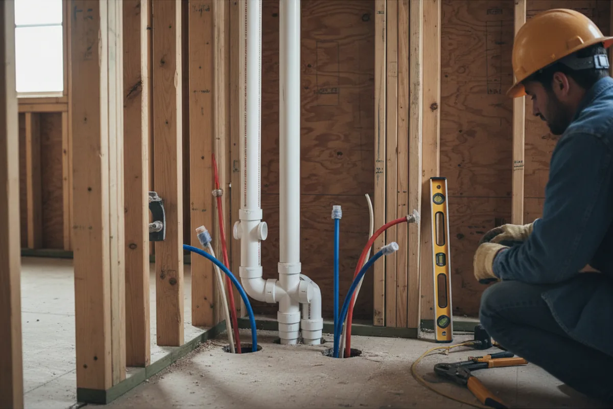 Drain and supply rough-in during Sump Pump Repair in Mooreville
